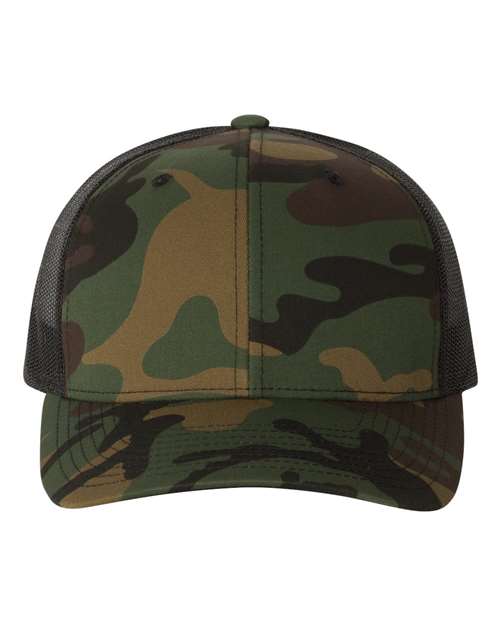 YP Classics Retro Trucker Cap - Green Camo/ Black Front