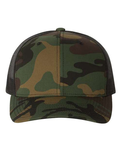 YP Classics Retro Trucker Cap - Green Camo/ Black Front