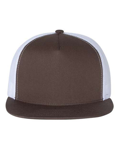 YP Classics Classic Five-Panel Trucker Cap - Brown/ White Front