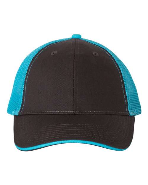 Valucap Sandwich Trucker Cap - Charcoal/ Neon Blue Front