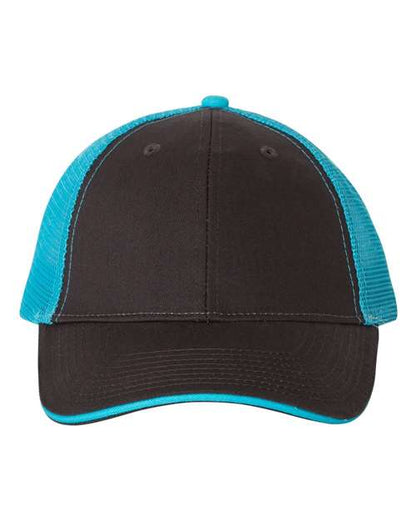 Valucap Sandwich Trucker Cap - Charcoal/ Neon Blue Front