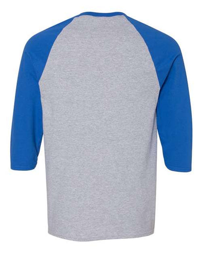 Unisex Heavy Cotton™ Raglan Three-Quarter Sleeve T-Shirt - Sport Grey/ Royal Back