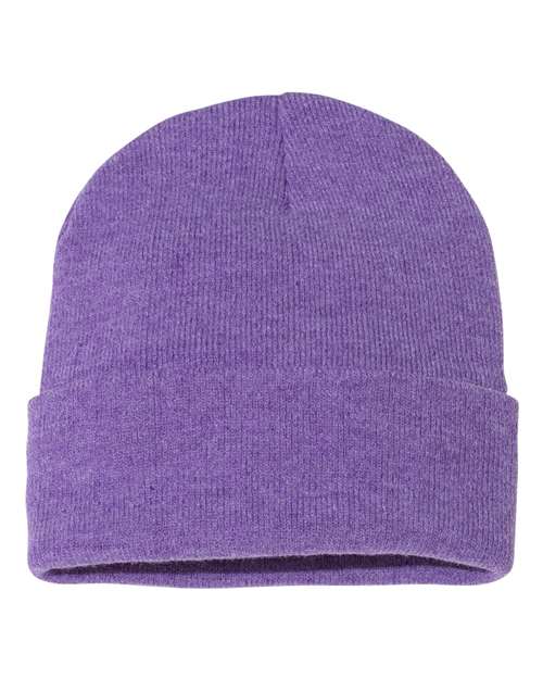 Sportsman 12" Solid Cuffed Beanie - Heather Purple Front