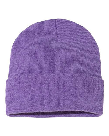 Sportsman 12" Solid Cuffed Beanie - Heather Purple Front