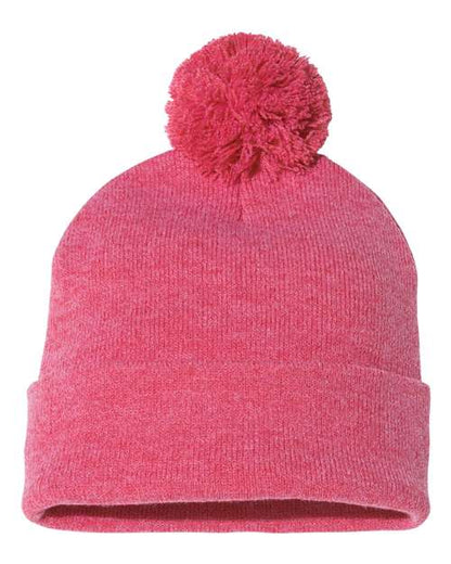 Sportsman 12" Pom-Pom Cuffed Beanie - Heather Red Front