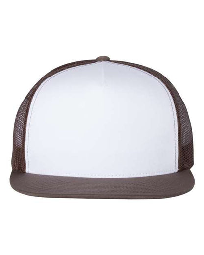 YP Classics Classic Five-Panel Trucker Cap - Brown/ White/ Brown Front