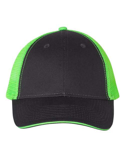 Valucap Sandwich Trucker Cap - Charcoal/ Neon Green Front