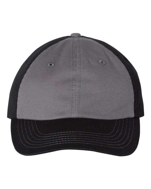Valucap Bio-Washed Classic Dad Hat - Charcoal/ Black Front