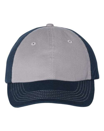 Valucap Bio-Washed Classic Dad Hat - Grey/ Navy Front