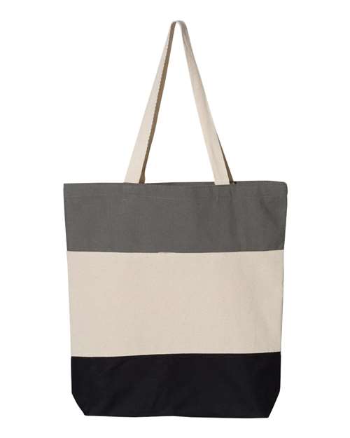 Q-Tees 11L Tri-Color Tote - Black/ Natural/ Light Grey Front