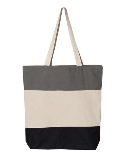 Q-Tees 11L Tri-Color Tote - Black/ Natural/ Light Grey Front