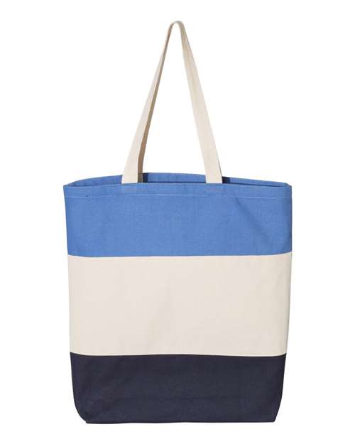 Q-Tees 11L Tri-Color Tote - Navy/ Natural/ Carolina Blue Front
