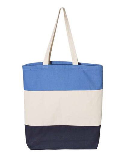 Q-Tees 11L Tri-Color Tote - Navy/ Natural/ Carolina Blue Front