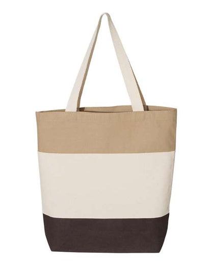Q-Tees 11L Tri-Color Tote - Chocolate/ Natural/ Khaki Front