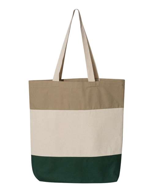 Q-Tees 11L Tri-Color Tote - Forest/ Natural/ Khaki Front