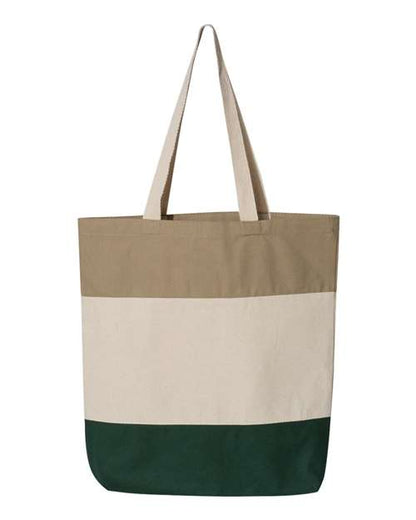Q-Tees 11L Tri-Color Tote - Forest/ Natural/ Khaki Front