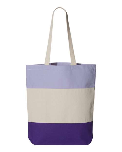 Q-Tees 11L Tri-Color Tote - Purple/ Natural/ Lavender Front