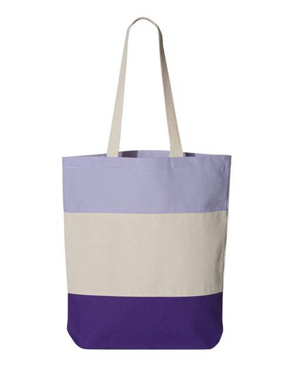 Q-Tees 11L Tri-Color Tote - Purple/ Natural/ Lavender Front
