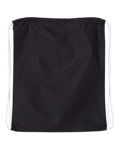 Q-Tees Large Economical Cotton Drawstring Bag - Black Front