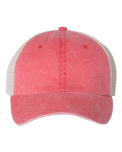 Valucap Pigment-Dyed Trucker Cap - Red/ Stone Front