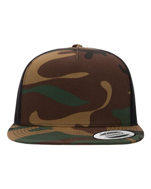 YP Classics Classic Five-Panel Trucker Cap - Green Camo/ Black Front