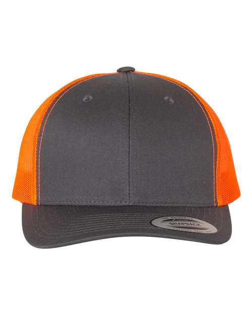 YP Classics Retro Trucker Cap - Charcoal/ Neon Orange Front
