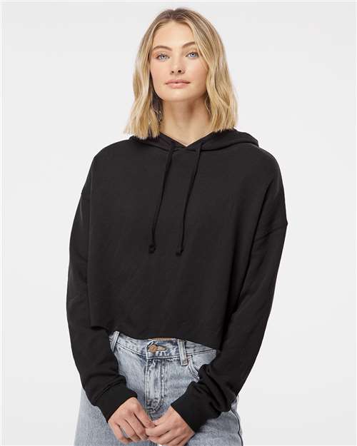 Independent Trading Co. Women’s Lightweight Crop Hooded Sweatshirt - Model Front