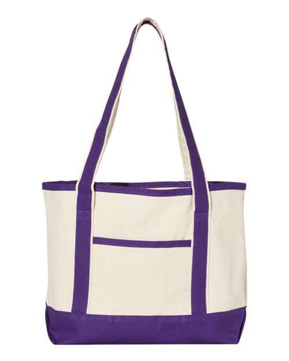 Q-Tees 20L Small Deluxe Tote - Natural/ Purple Front