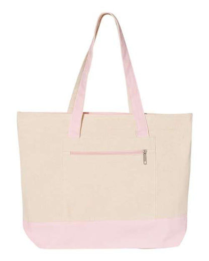 Q-Tees 19L Zippered Tote - Natural/ Light Pink Front