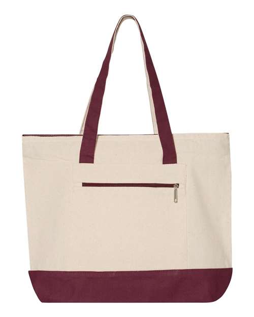 Q-Tees 19L Zippered Tote - Natural/ Maroon Front
