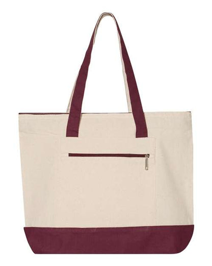 Q-Tees 19L Zippered Tote - Natural/ Maroon Front