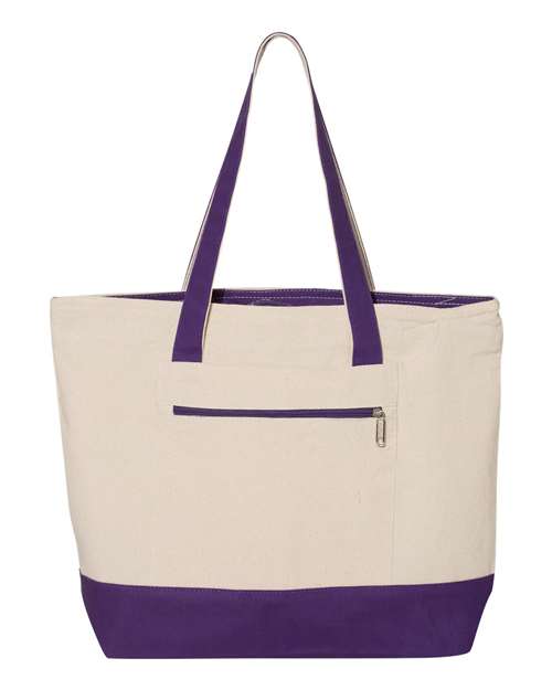 Q-Tees 19L Zippered Tote - Natural/ Purple Front