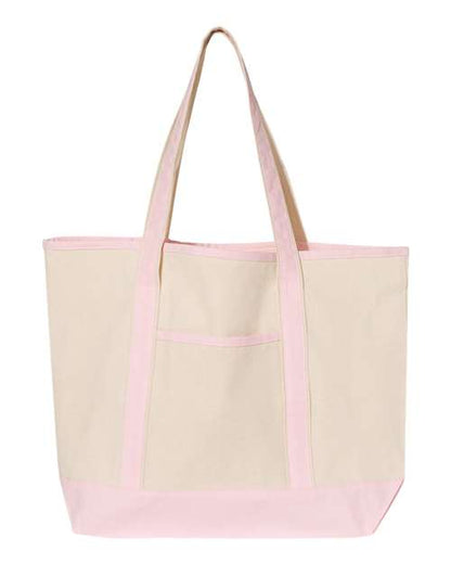 Q-Tees 34.6L Large Canvas Deluxe Tote - Natural/ Light Pink Front