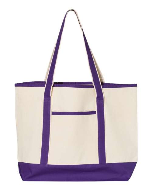 Q-Tees 34.6L Large Canvas Deluxe Tote - Natural/ Purple Front