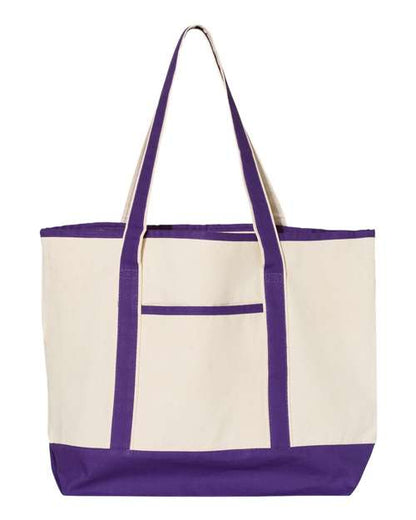 Q-Tees 34.6L Large Canvas Deluxe Tote - Natural/ Purple Front