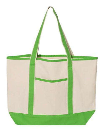 Q-Tees 34.6L Large Canvas Deluxe Tote - Natural/ Lime Front