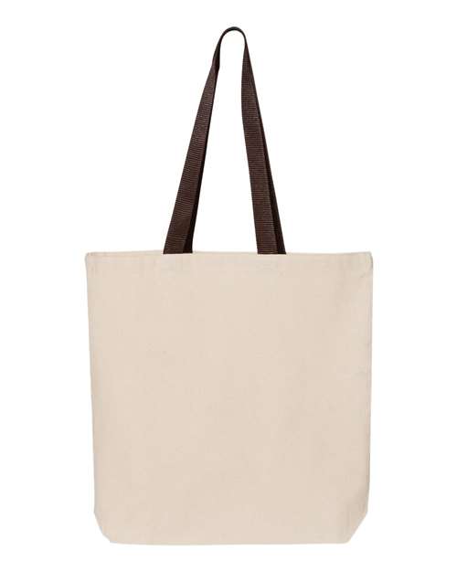 Q-Tees 11L Canvas Tote with Contrast-Color Handles - Natural/ Chocolate Front