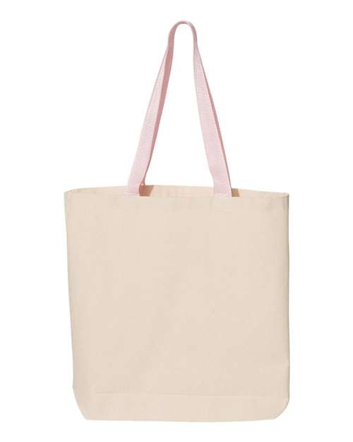 Q-Tees 11L Canvas Tote with Contrast-Color Handles - Natural/ Light Pink Front