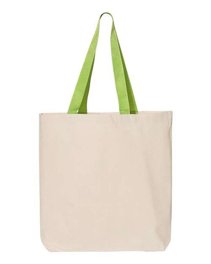 Q-Tees 11L Canvas Tote with Contrast-Color Handles - Natural/ Lime Front