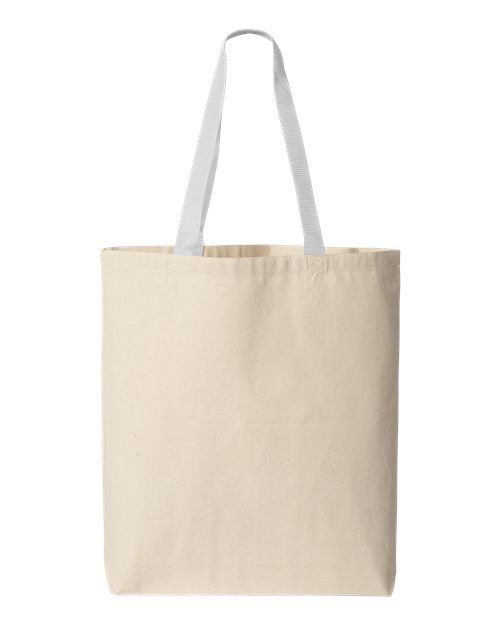 Q-Tees 11L Canvas Tote with Contrast-Color Handles - Natural/ White Front