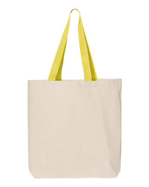 Q-Tees 11L Canvas Tote with Contrast-Color Handles - Natural/ Yellow Front