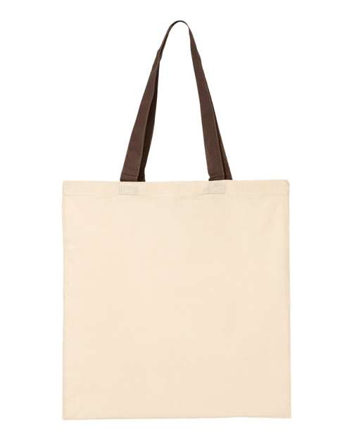 Q-Tees Economical Tote with Contrast-Color Handles - Natural/ Chocolate Front