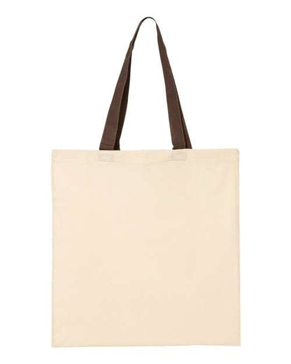 Q-Tees Economical Tote with Contrast-Color Handles - Natural/ Chocolate Front