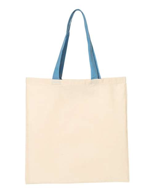 Q-Tees Economical Tote with Contrast-Color Handles - Natural/ Carolina Blue Front