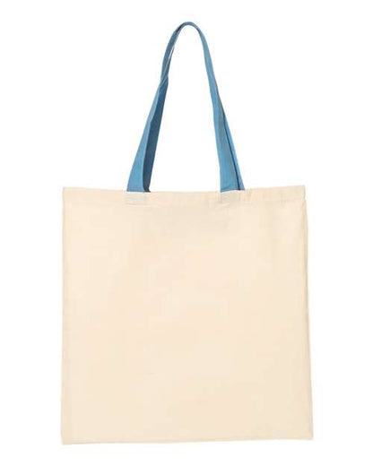 Q-Tees Economical Tote with Contrast-Color Handles - Natural/ Carolina Blue Front