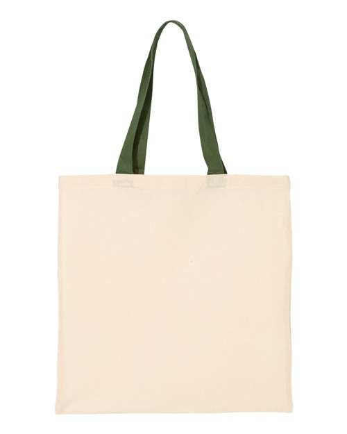 Q-Tees Economical Tote with Contrast-Color Handles - Natural/ Forest Front