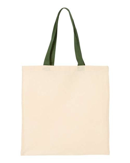 Q-Tees Economical Tote with Contrast-Color Handles - Natural/ Forest Front