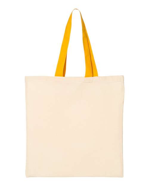 Q-Tees Economical Tote with Contrast-Color Handles - Natural/ Gold Front