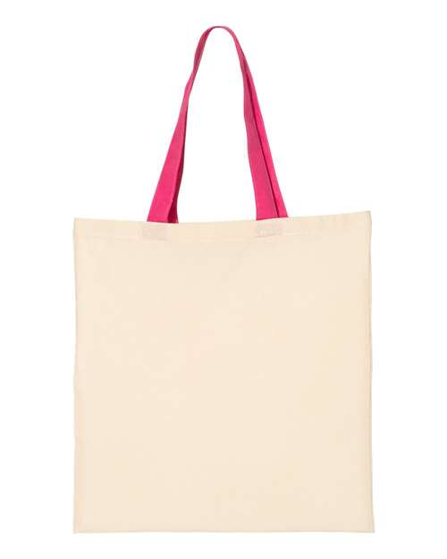 Q-Tees Economical Tote with Contrast-Color Handles - Natural/ Hot Pink Front