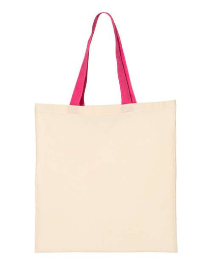 Q-Tees Economical Tote with Contrast-Color Handles - Natural/ Hot Pink Front